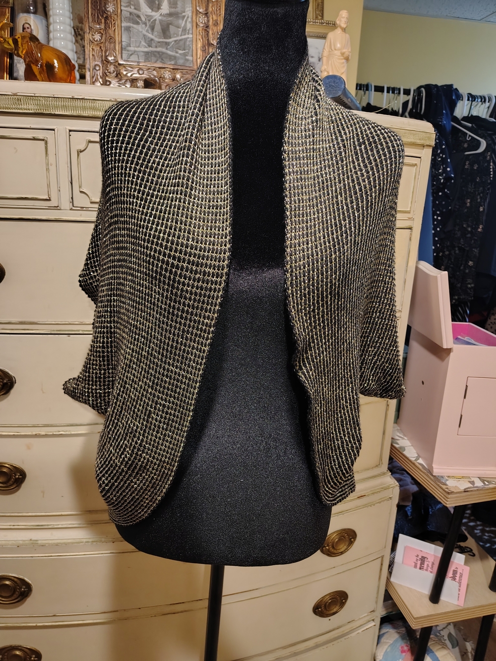 Dana Buchman Metallic Black & Gold Open-Front Shrug